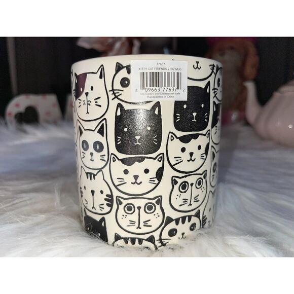 SPECTRUM Kitty Cat Friends Embossed 21oz Mug Cream PINK Hand Painted Cat Faces - Picture 2 of 9